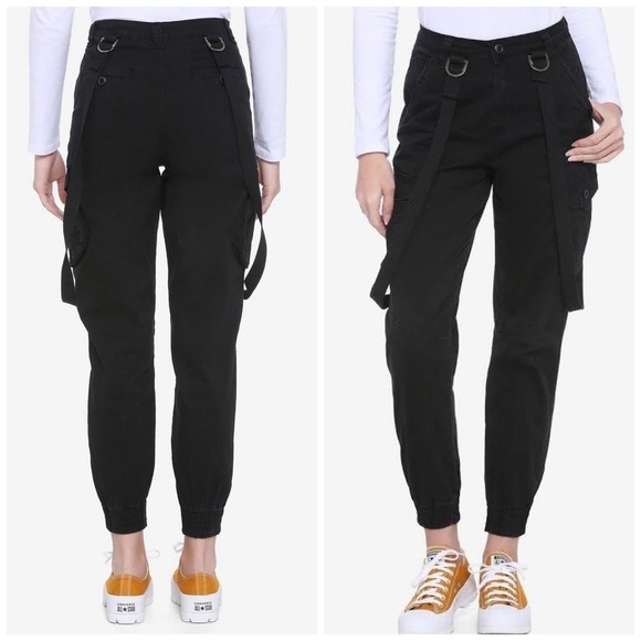 NEW Hot Topic Black Suspender 90s Y2K Trouser Jogger Pants Sz 3 - Picture 1 of 11